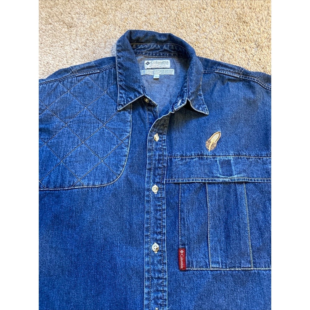 Columbia Sportswear Co Denim Hunting Shirt Feather Embroidered Quilted LargSKU19